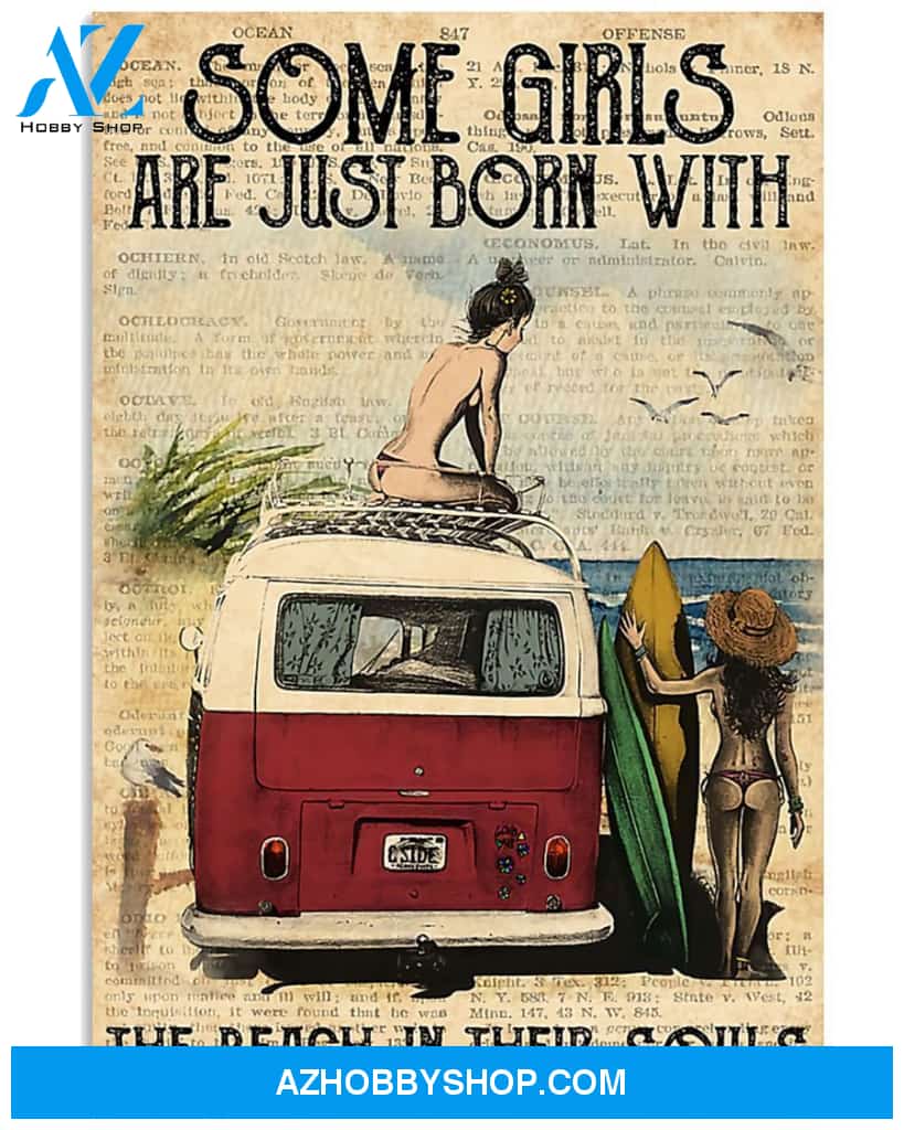 Girls Are Just Born With The Beach In Their Souls Vertical Canvas Prints, Wall Decor Visual Art