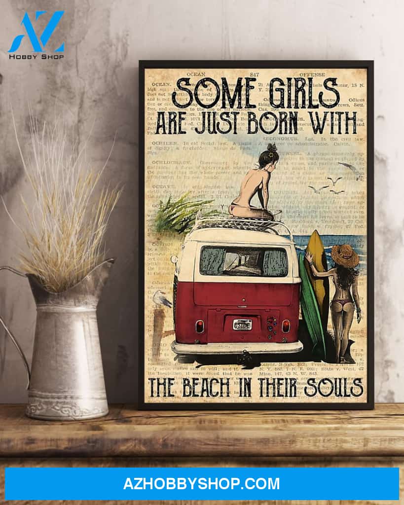 Girls Are Just Born With The Beach In Their Souls Vertical Canvas Prints, Wall Decor Visual Art
