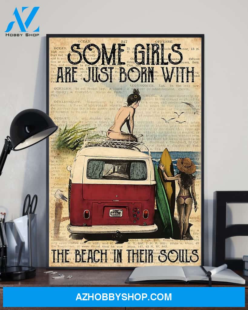 Girls Are Just Born With The Beach In Their Souls Vertical Canvas Prints, Wall Decor Visual Art