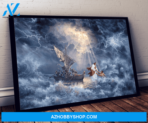 Give Me Your Hand Canvas | God Jesus, Savior In The Middle Of The Sea Canvas Wall Art, Wall Decor Visual Art