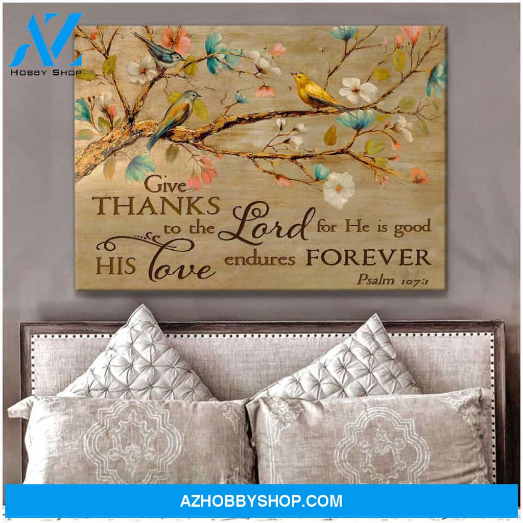 Give Thanks To The Lord Birds Canvas Wall Art, Wall Decor Visual Art