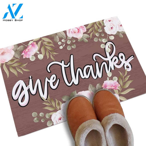 Give Thanks With Roses Pink Color Doormat Welcome Mat Housewarming Home Decor Funny Doormat Gift Idea