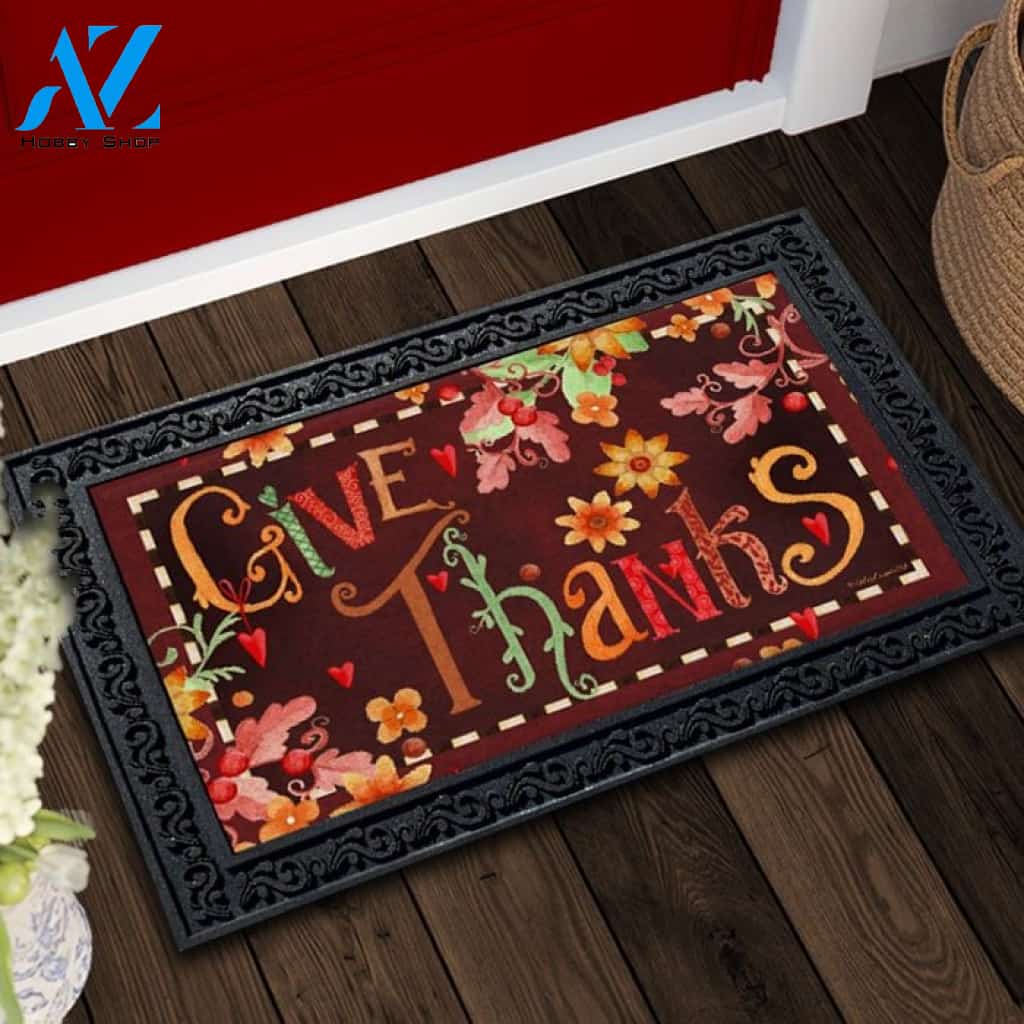 Give Thanks Word Art Doormat - 18" x 30"