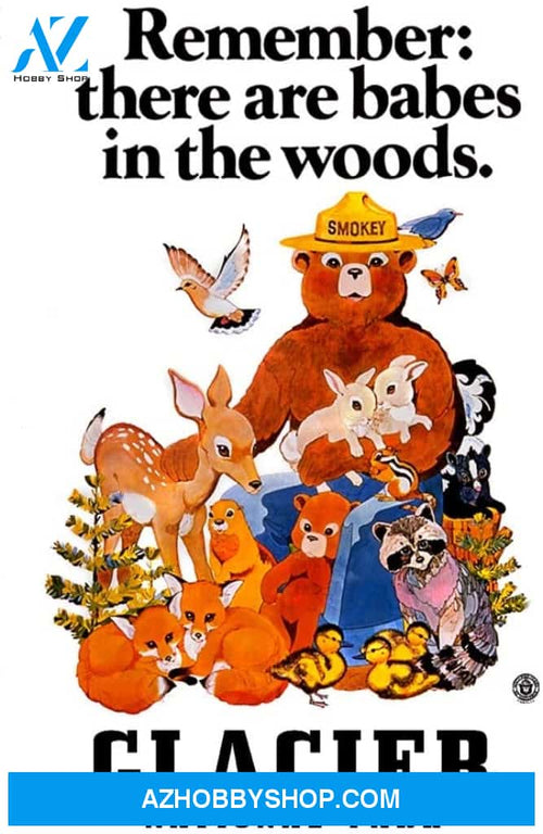 Glacier National Park Montana Smokey Bear Babes In The Woods Vintage Poster