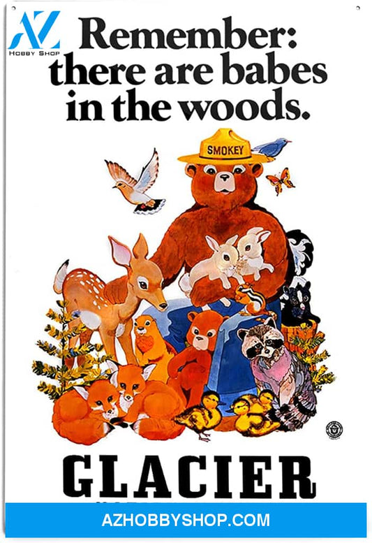 Glacier National Park Montana Smokey Bear Babes In The Woods Vintage Poster