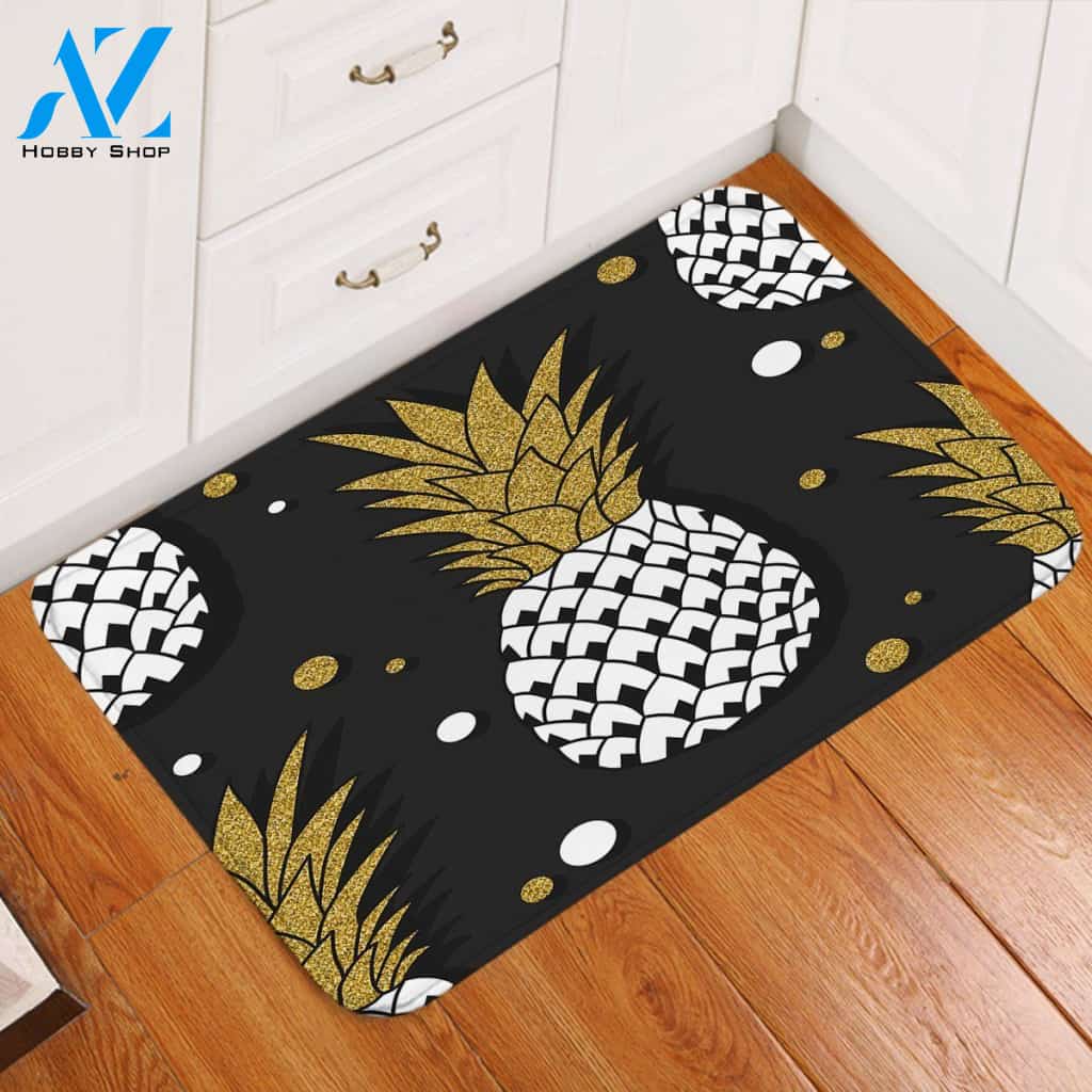 Glided Pineapple Black Background Printed Doormat Home Decor