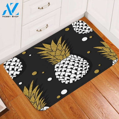 Glided Pineapple Black Background Printed Doormat Home Decor