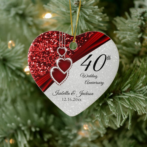 Glitter Red Ruby 40Th Anniversary   Ceramic Ornament