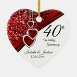 Glitter Red Ruby 40Th Anniversary  Keepsake Ceramic Ornament