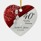 Glitter Red Ruby And Diamond 40Th Anniversary  Ceramic Ornament