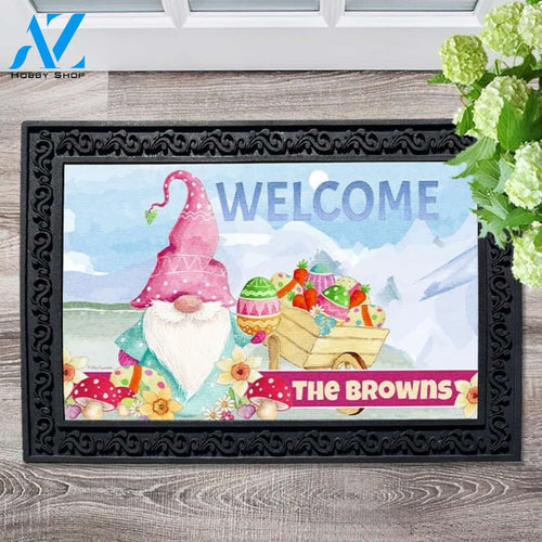 Gnome Easter Wheelbarrow Personalized Doormat - 18" x 30"