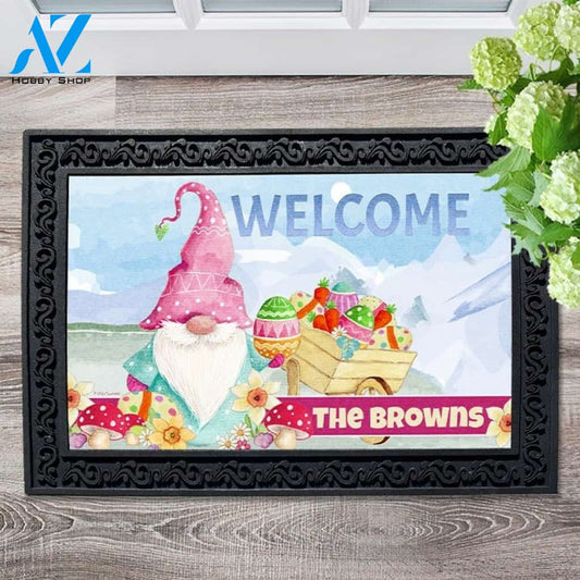 Gnome Easter Wheelbarrow Personalized Doormat - 18" x 30"