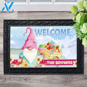 Gnome Easter Wheelbarrow Personalized Doormat - 18" x 30"