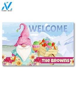 Gnome Easter Wheelbarrow Personalized Doormat - 18" x 30"
