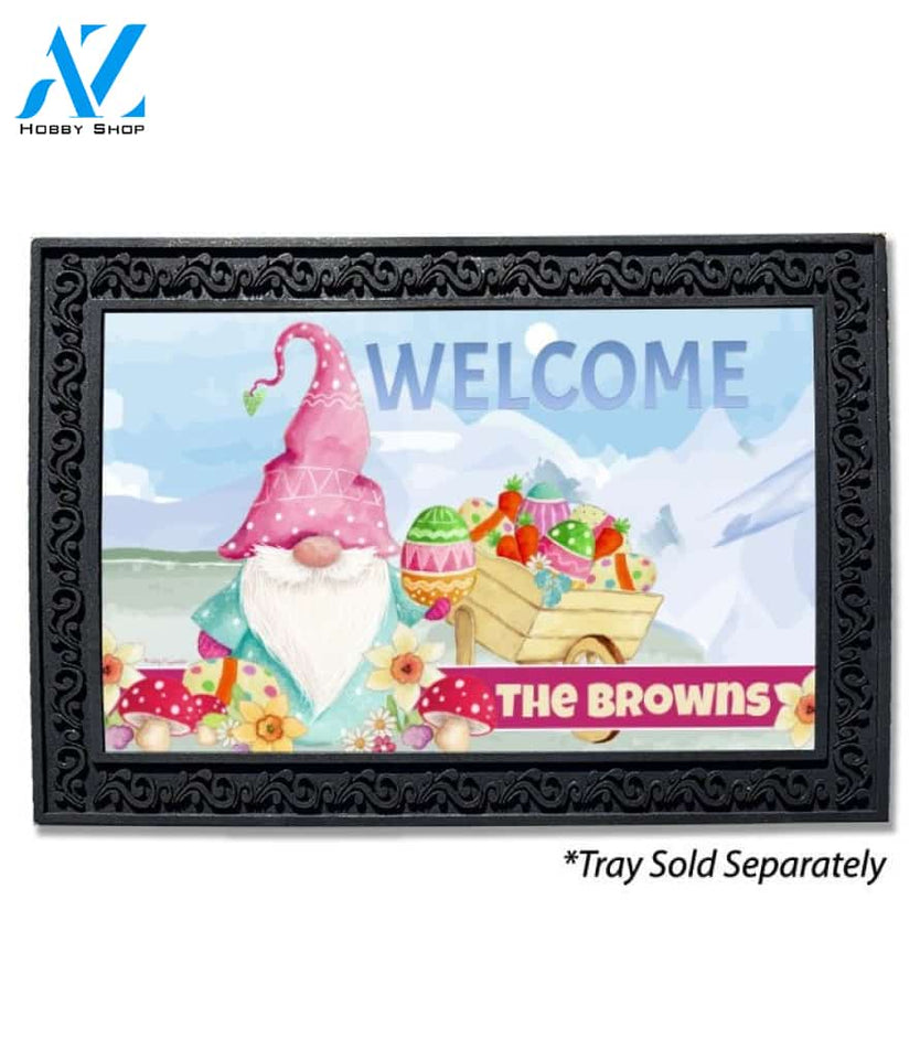 Gnome Easter Wheelbarrow Personalized Doormat - 18" x 30"