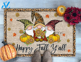 Gnomes Happy Fall Y'all Doormat, Fall Gnomes Doormat, Fall Doormat, Leopard Welcome Mat, Thanksgiving Doormat, Gift For Friend Family