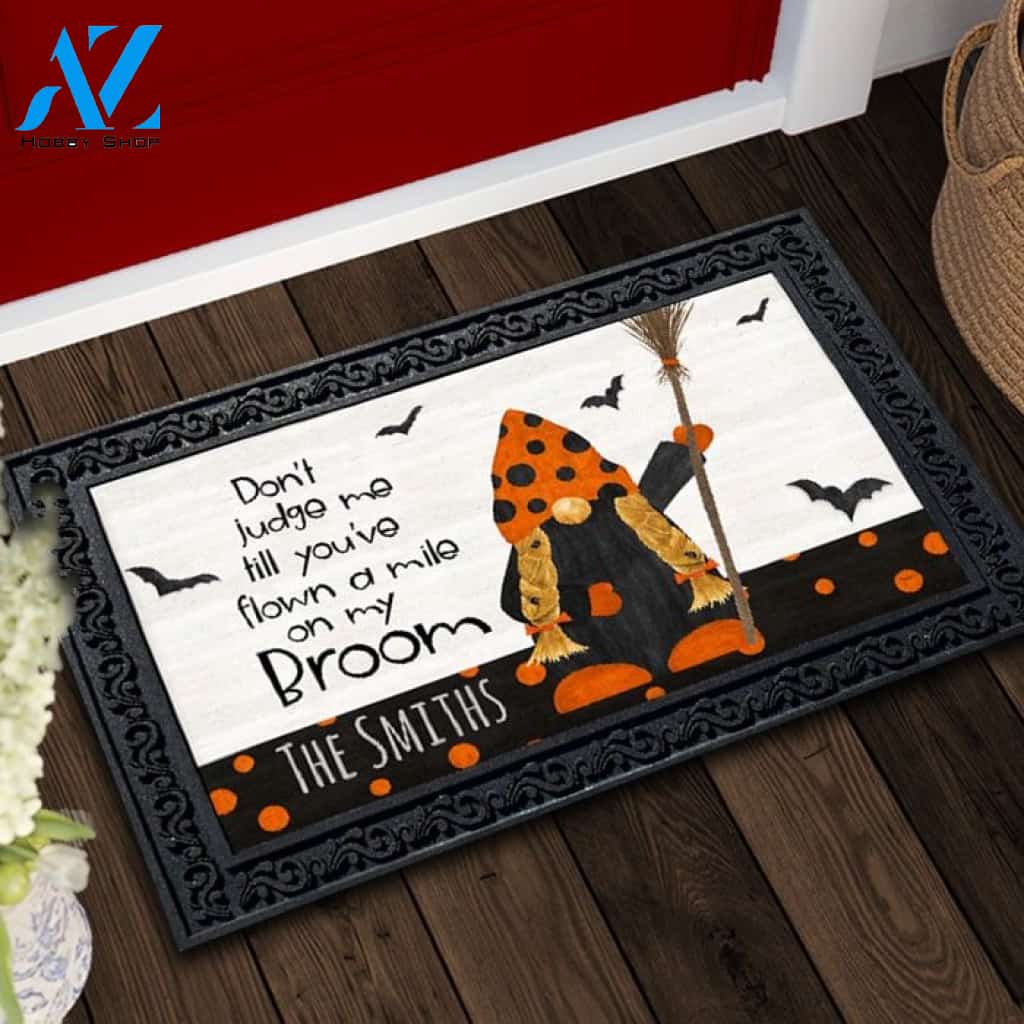 Gnomes of Halloween Broom Personalized Doormat - 18" x 30"