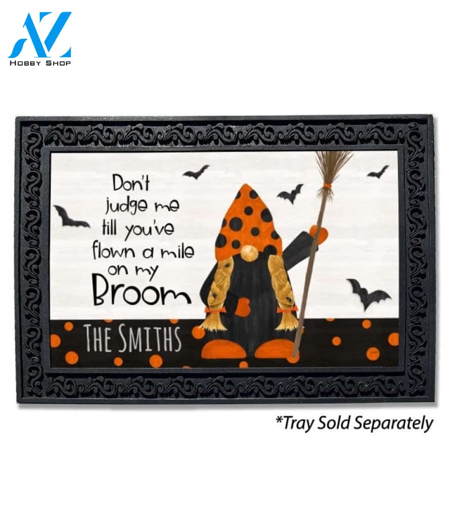 Gnomes of Halloween Broom Personalized Doormat - 18" x 30"