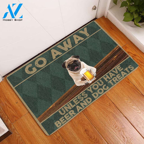 Go Away Pug Easy Clean Welcome DoorMat | Felt And Rubber | 40x60 cm | 45x75 cm | 60x90 cm | Colorful | DO1505