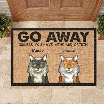 Go Away Unless You Have Wine And Catnip - Funny Personalized Cat Doormat Door