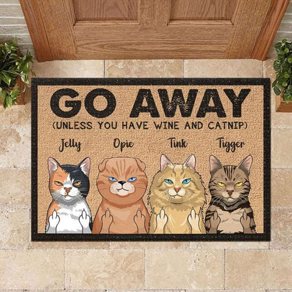 Go Away Unless You Have Wine And Catnip - Funny Personalized Cat Doormat Door