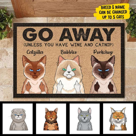 Go Away Unless You Have Wine And Catnip - Funny Personalized Cat Doormat Door