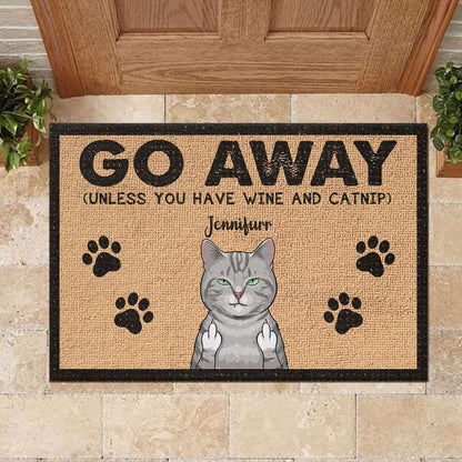 Go Away Unless You Have Wine And Catnip - Funny Personalized Cat Doormat Door