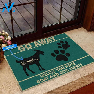 Goat and Dog Treats Go Away Custom Doormat | Welcome Mat | House Warming Gift