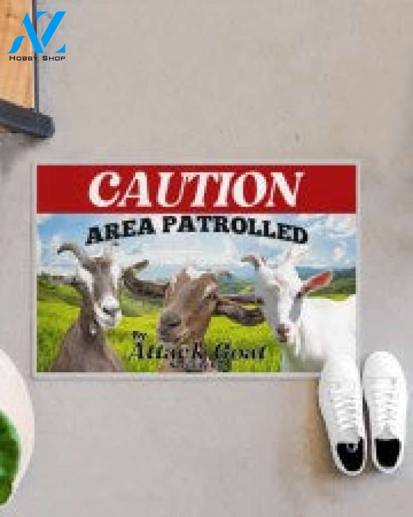 Goat Caution Area Patrolled By Attack Security Doormat