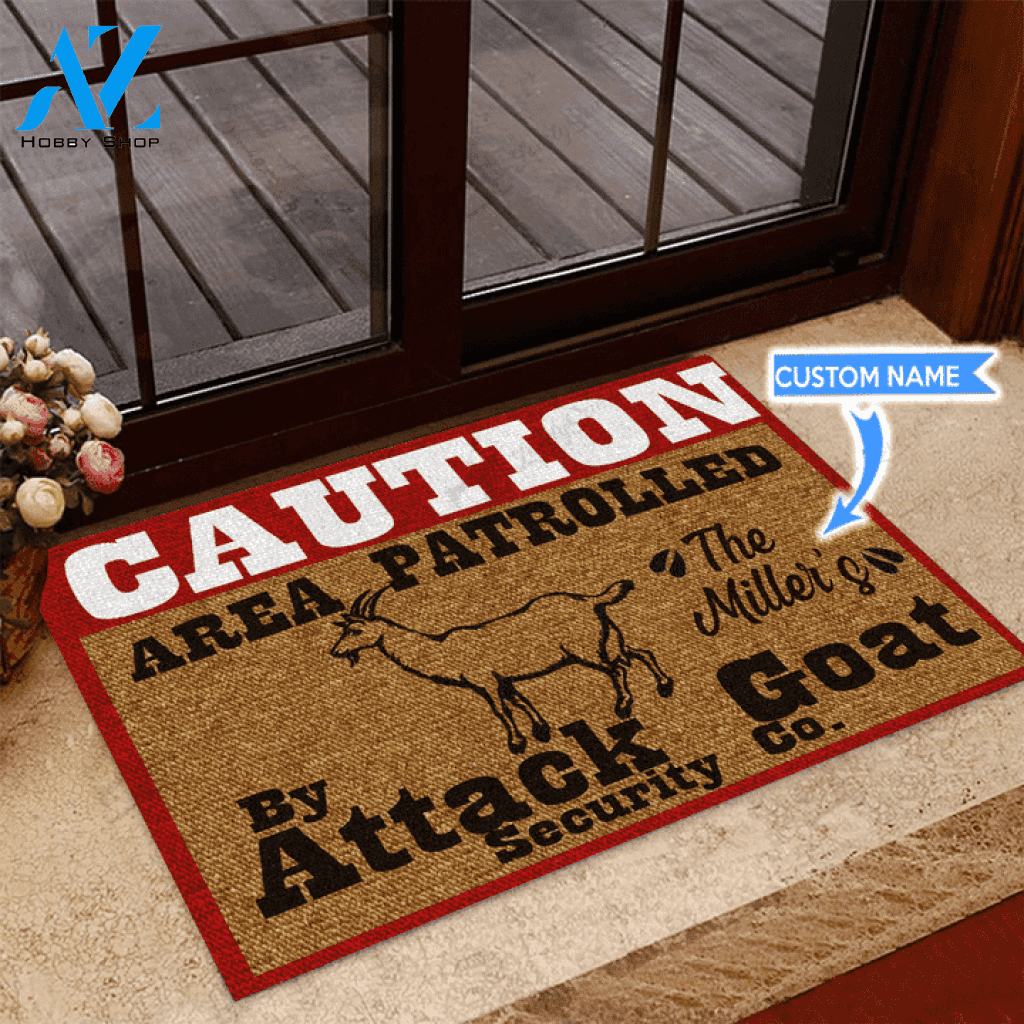 Goat Caution Area Patrolled Custom Doormat