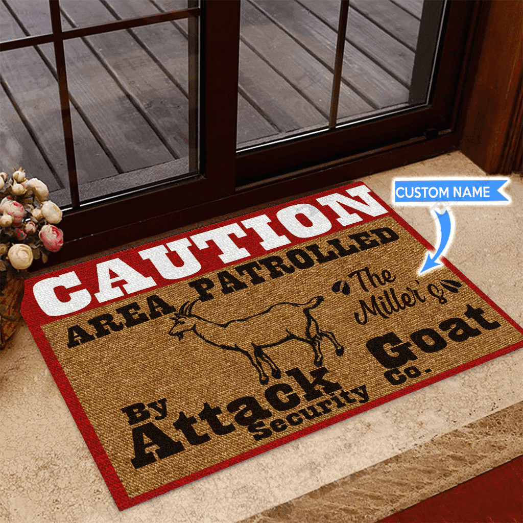 Goat Caution Area Patrolled Personalized Custom Name Doormat Welcome Mat