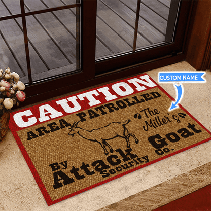 Goat Caution Area Patrolled Personalized Custom Name Doormat Welcome Mat