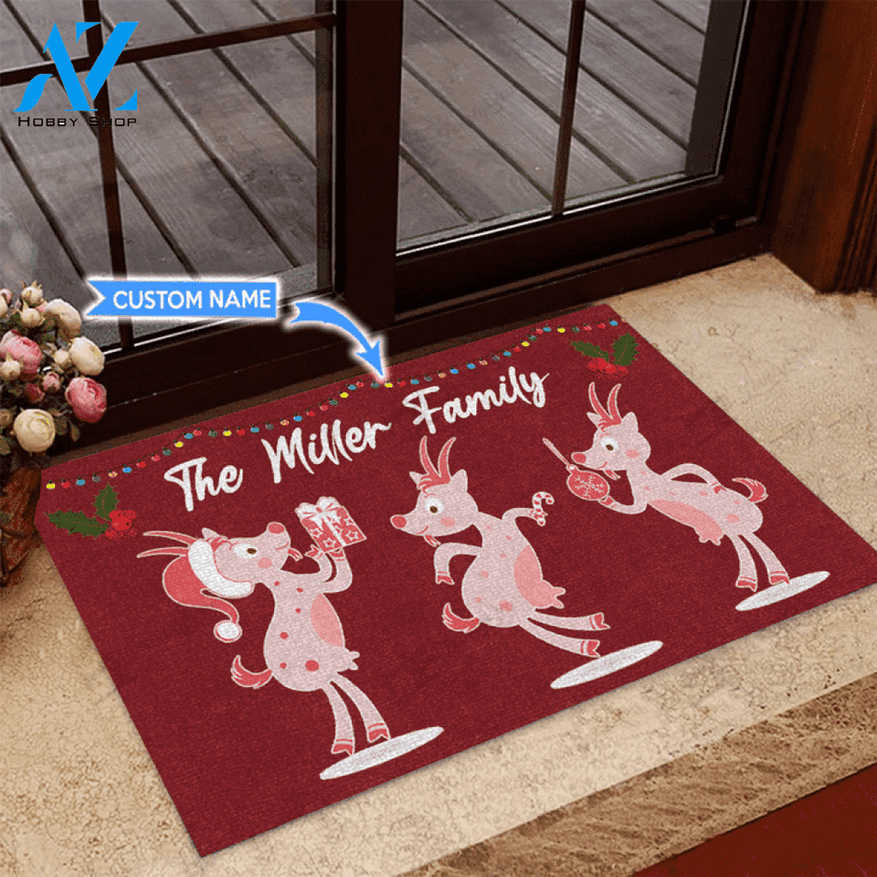 Goat Family Christmas Custom Doormat | Welcome Mat | House Warming Gift