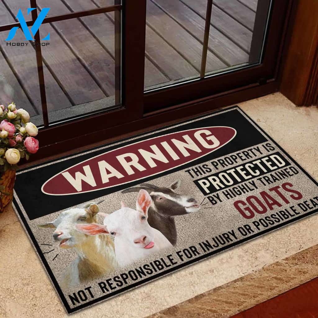 Goat Highly Trained Warning Rubber Base Doormat