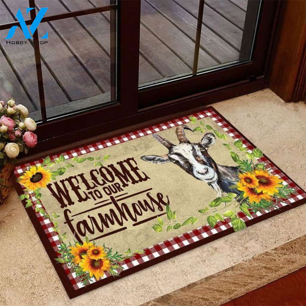 Goat Welcome To Our Farmhouse Doormat | Welcome Mat | House Warming Gift