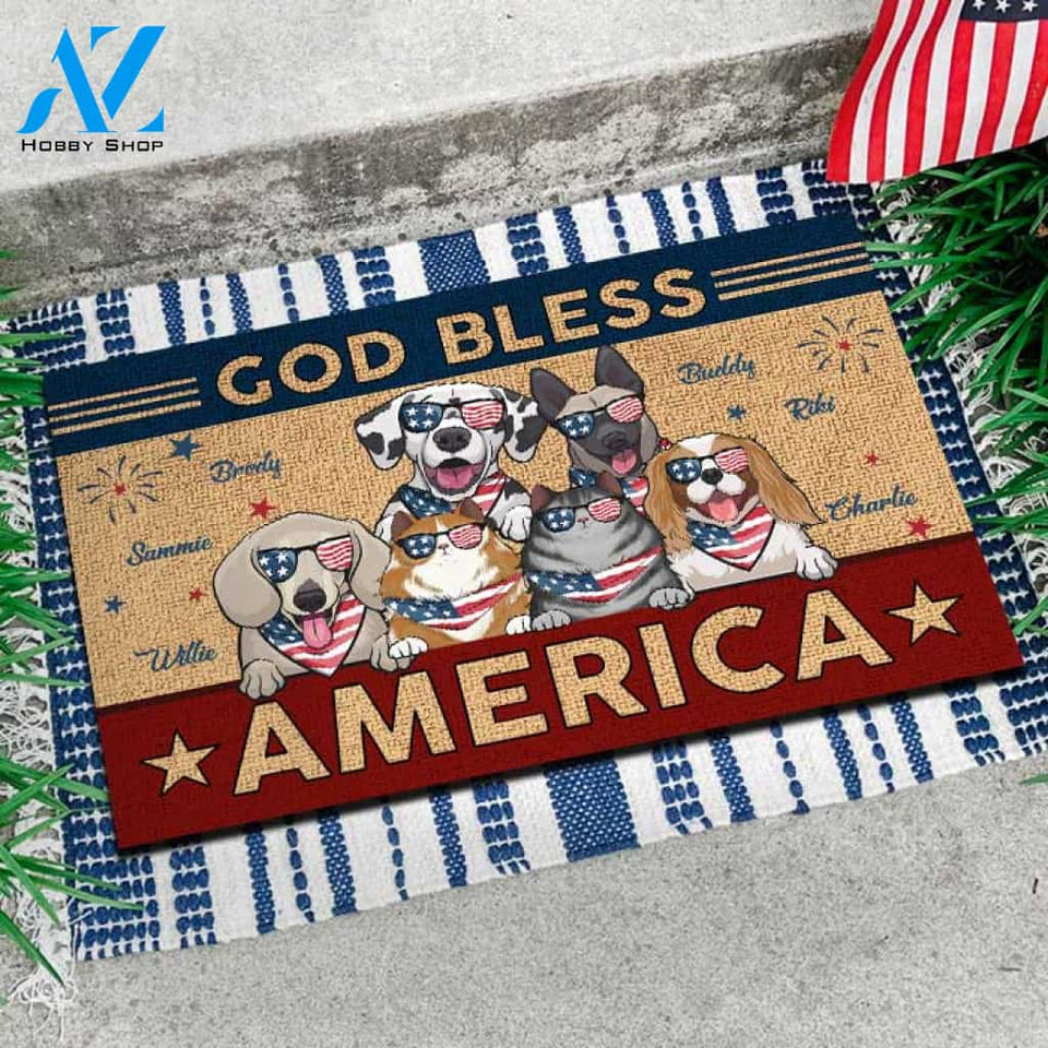God Bless America - 4th Of July Funny Personalized Pet Doormat (Cat & Dog) 