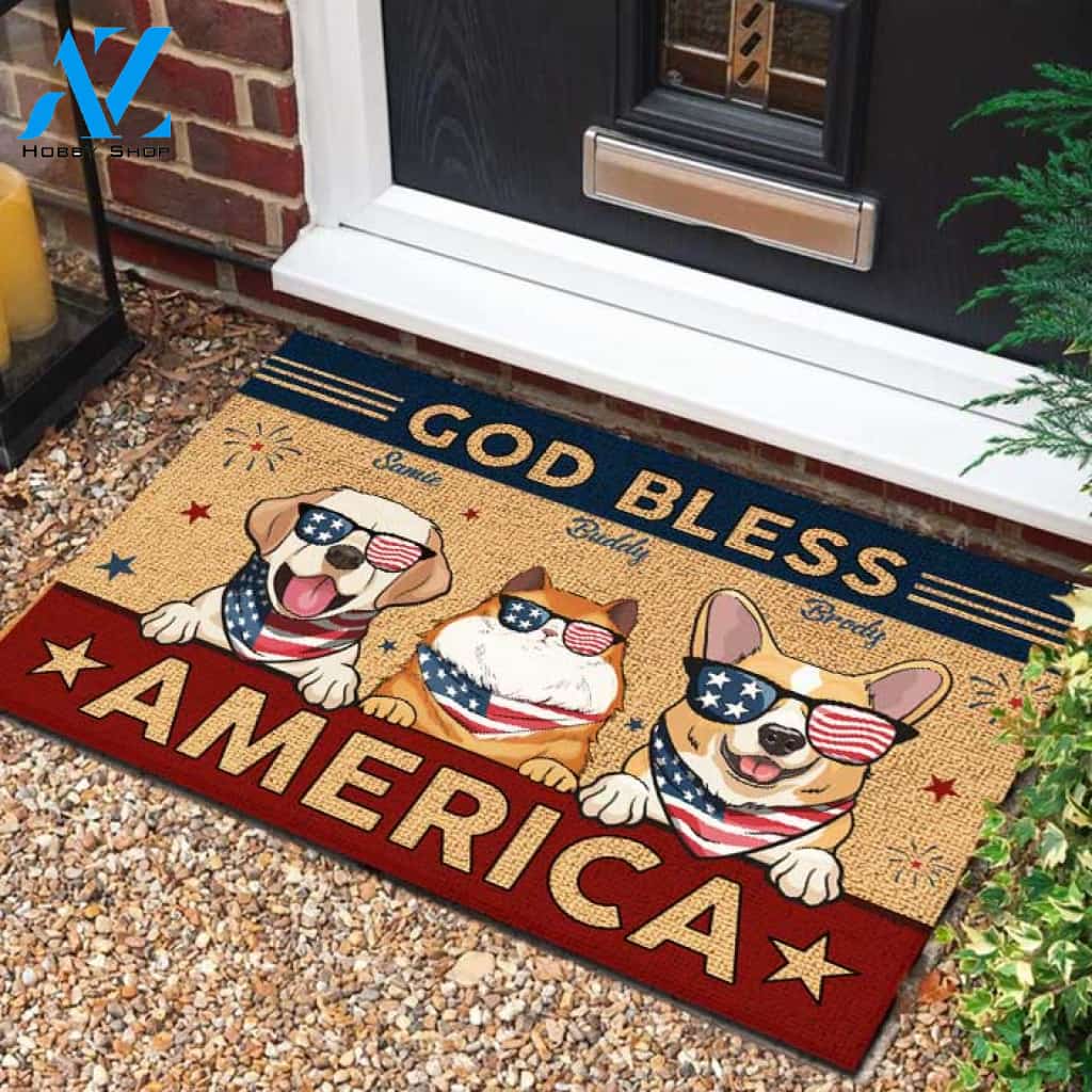 God Bless America - 4th Of July Funny Personalized Pet Doormat (Cat & Dog) 