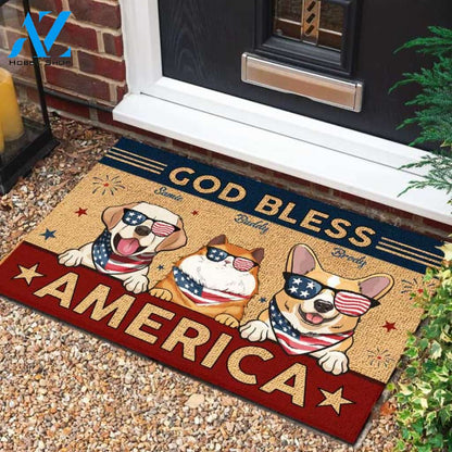 God Bless America - 4th Of July Funny Personalized Pet Doormat (Cat & Dog) 