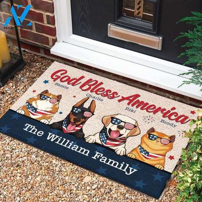 God Bless America - Customized Text - 4th Of July Funny Personalized Pet Doormat (Cat & Dog) 
