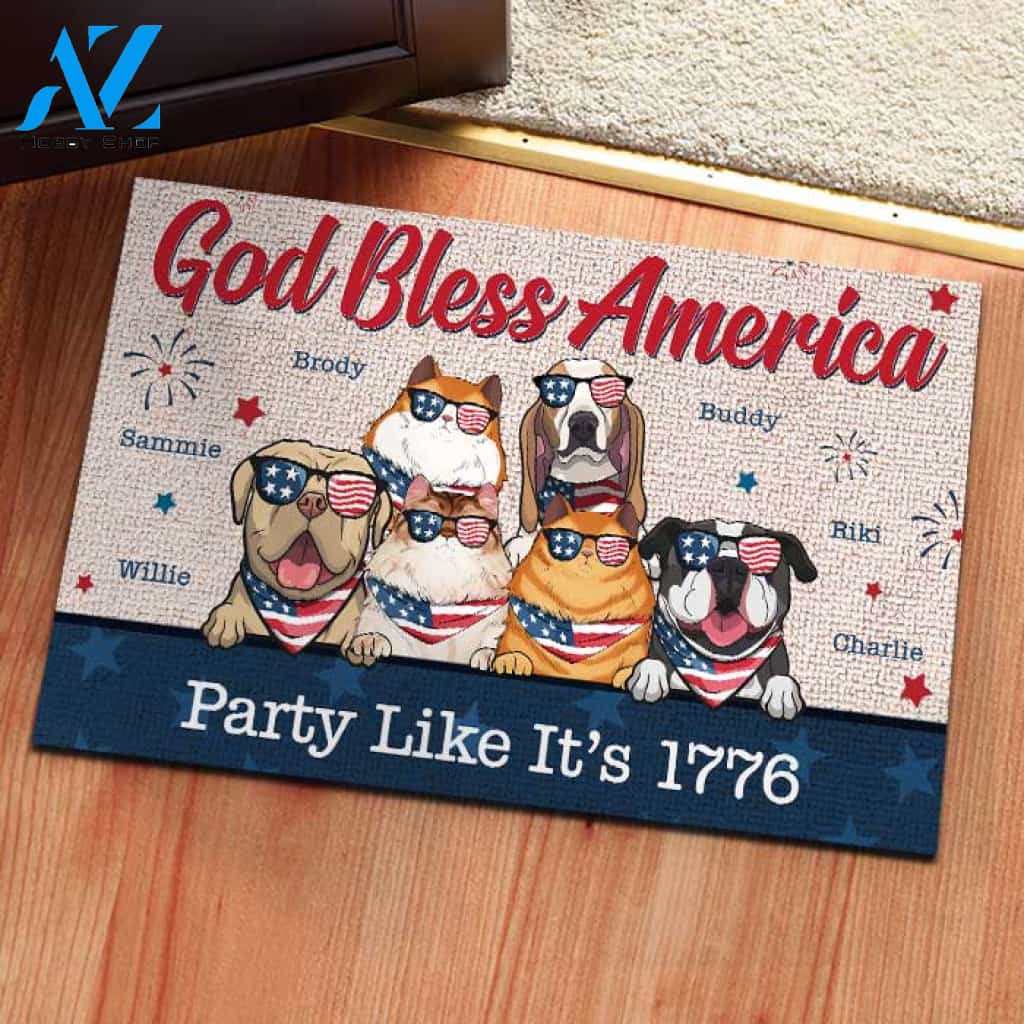 God Bless America - Customized Text - 4th Of July Funny Personalized Pet Doormat (Cat & Dog) 