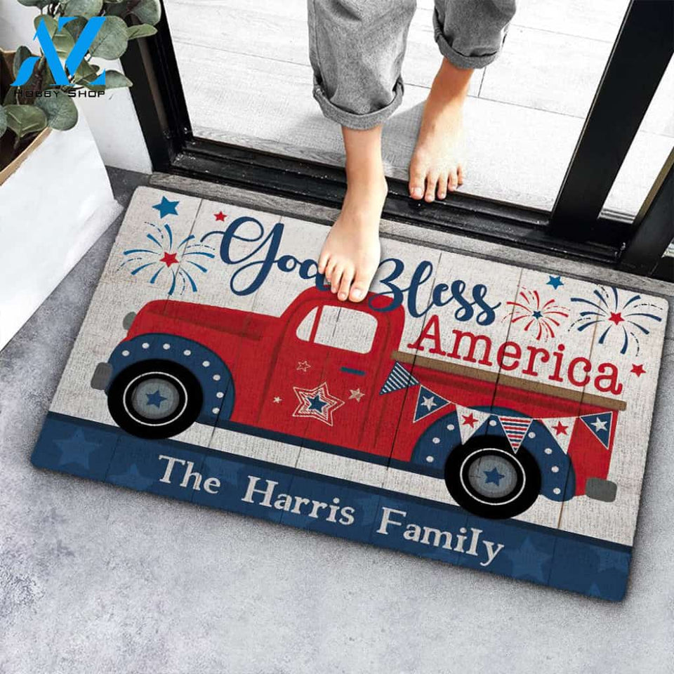 God Bless America Family Name Car Custom Doormat Personalized Doormat Housewarming Gift Custom Welcome Mat
