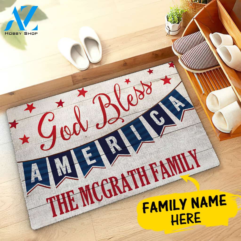 God Bless America Family Name Custom Doormat Personalized Doormat Housewarming Gift Custom Welcome Mat
