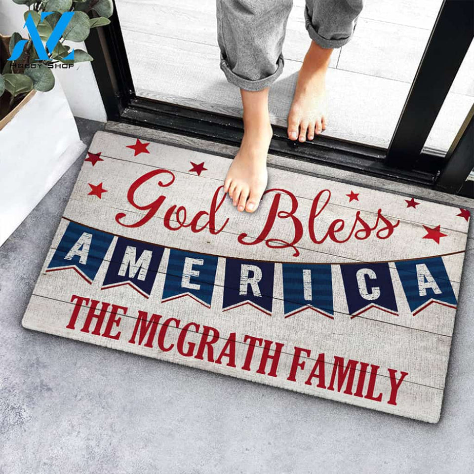 God Bless America Family Name Custom Doormat Personalized Doormat Housewarming Gift Custom Welcome Mat