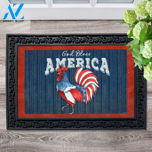 God Bless America Rooster Doormat - 18" x 30"