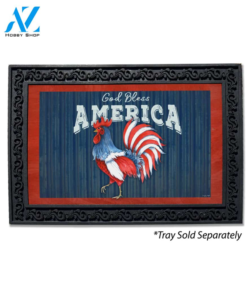 God Bless America Rooster Doormat - 18" x 30"