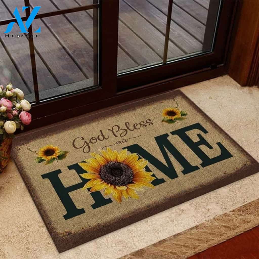 God Bless Our Home Sunflower Doormat