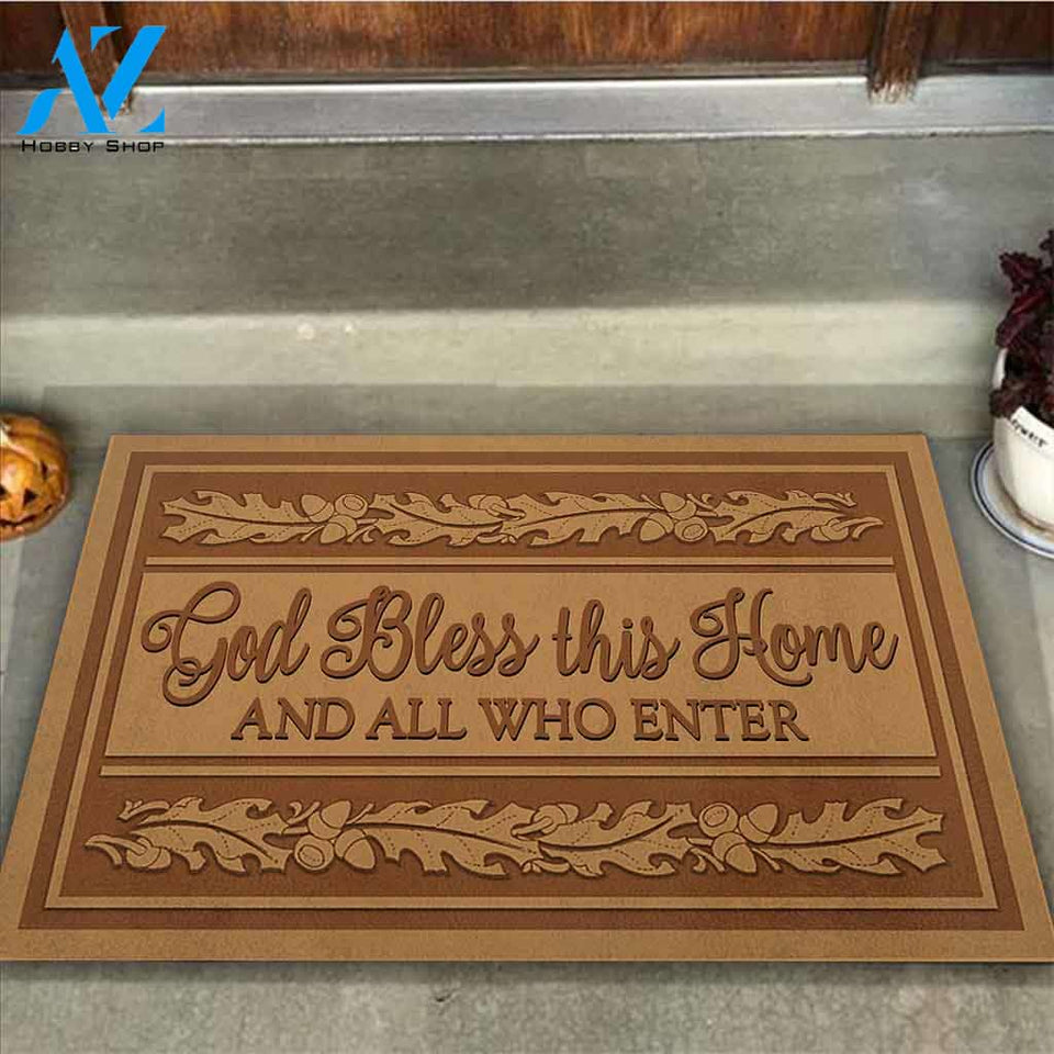 God Bless This Home - God Coir Pattern Print Doormat