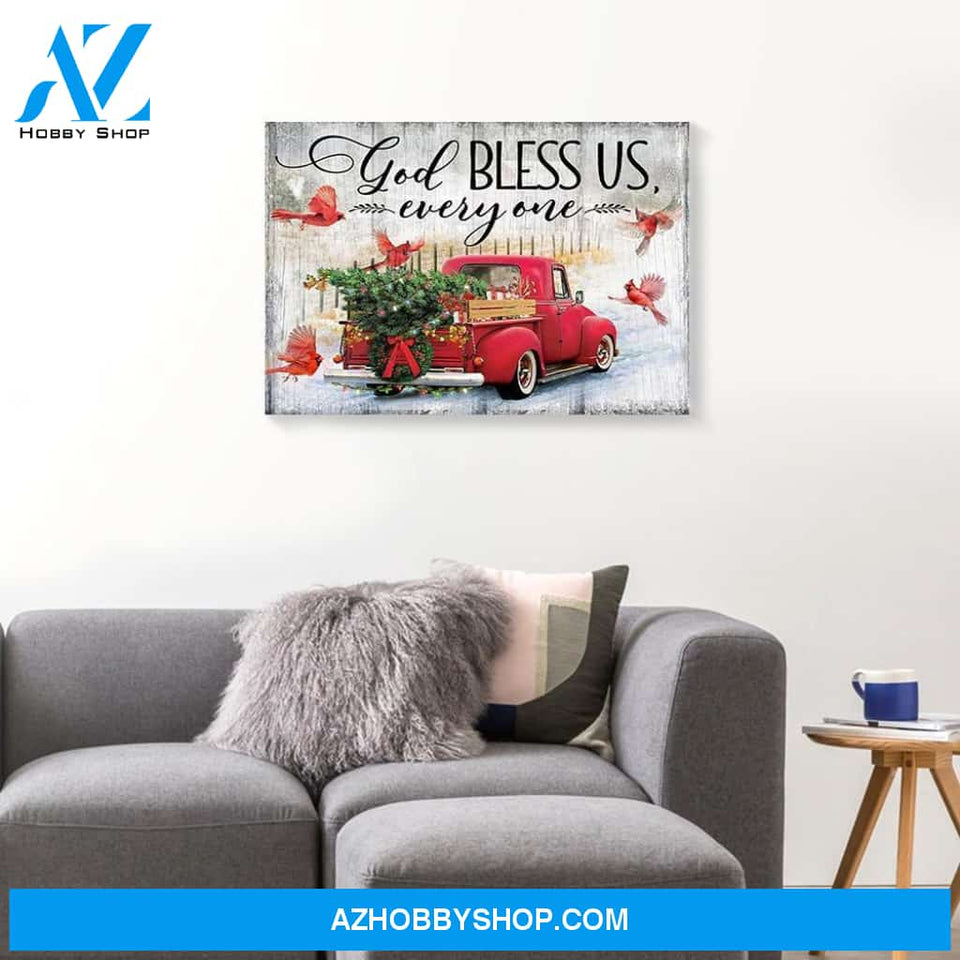 God Bless Us Every One Cardinal Christmas Canvas Wall Art