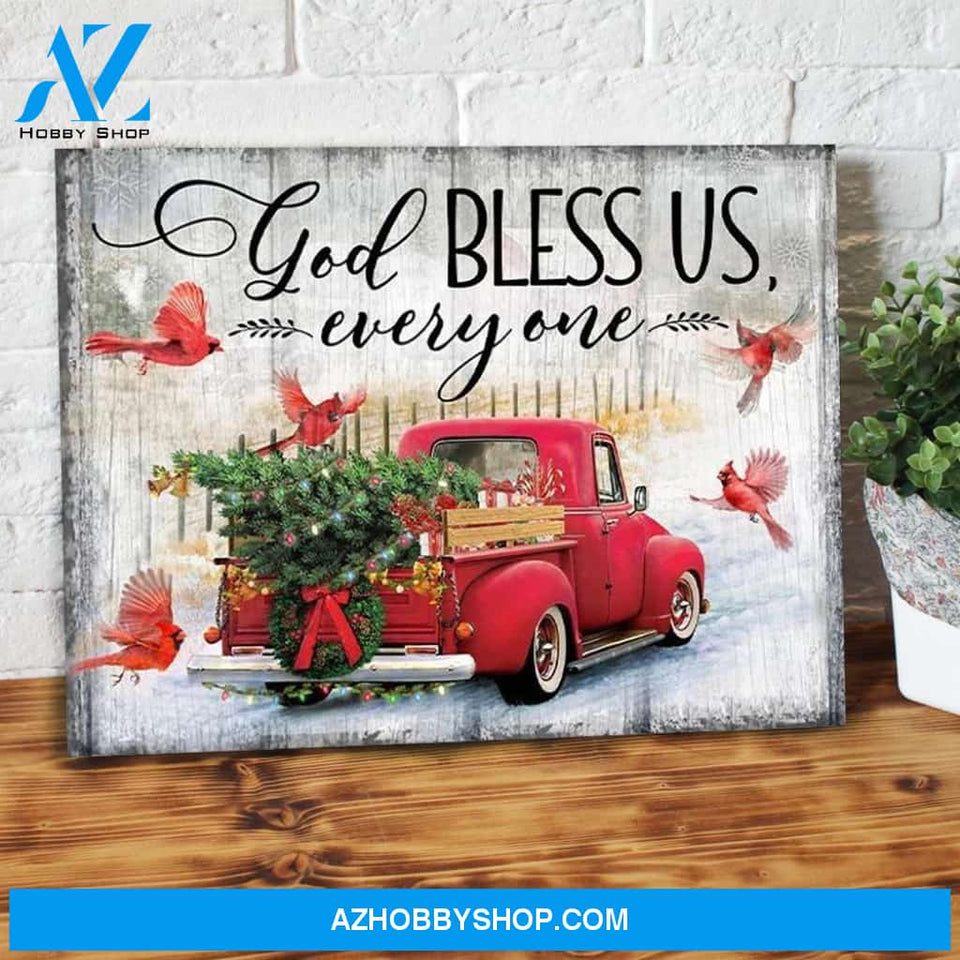 God Bless Us Every One Cardinal Christmas Canvas Wall Art