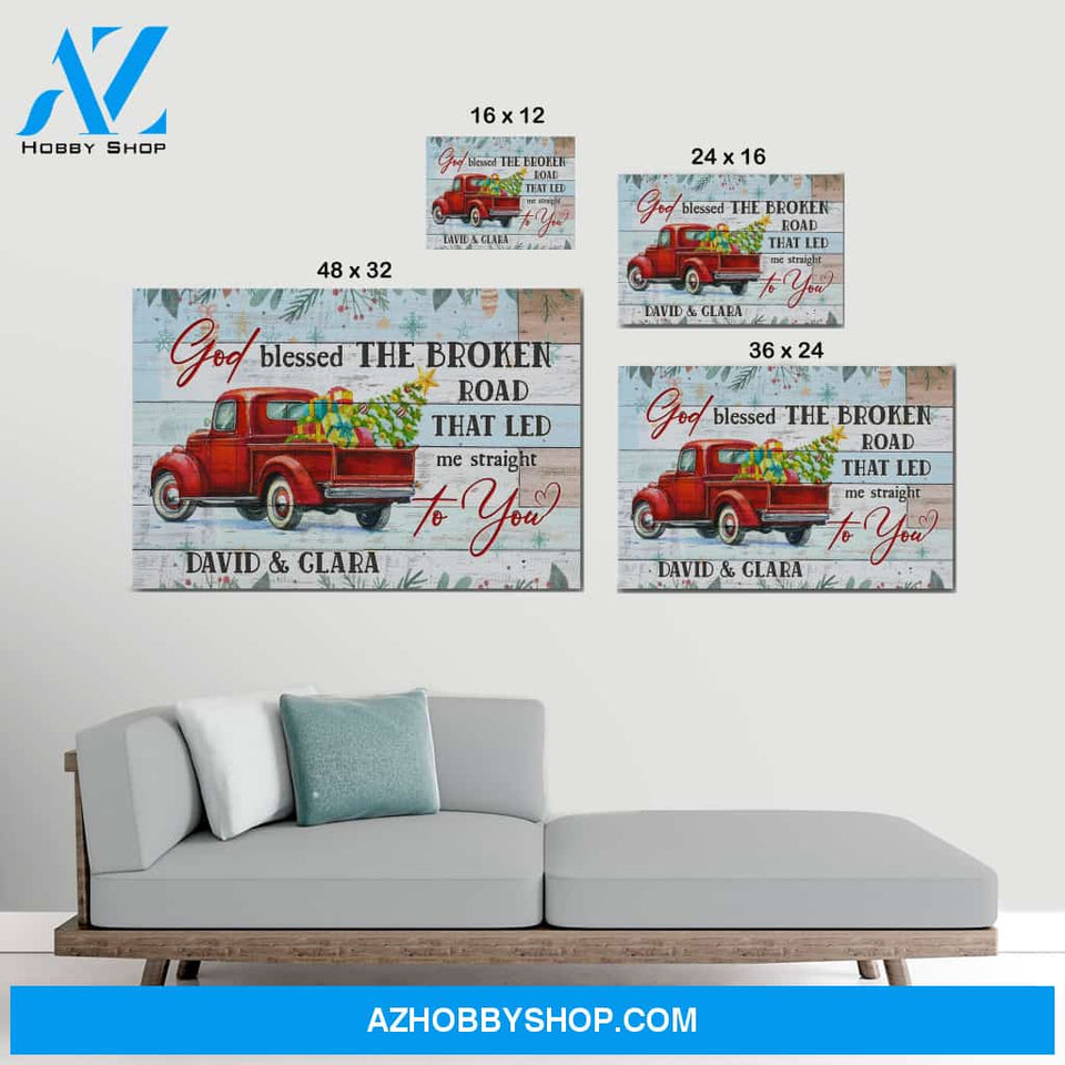 God blessed the broken road Christmas car - Personalized canvas
